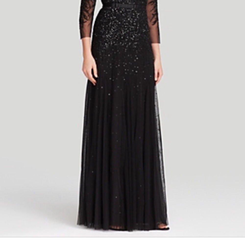 Adrianna Papell 3/4 sleeves beaded illusion sleeve long gown - Picture 6 of 14